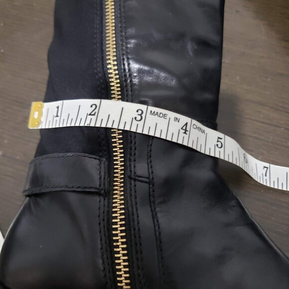 MICHAEL Michael Kors Hamilton Black Leather Stretch Zip Boots Gold Logo 7,5M - Picture 10 of 16